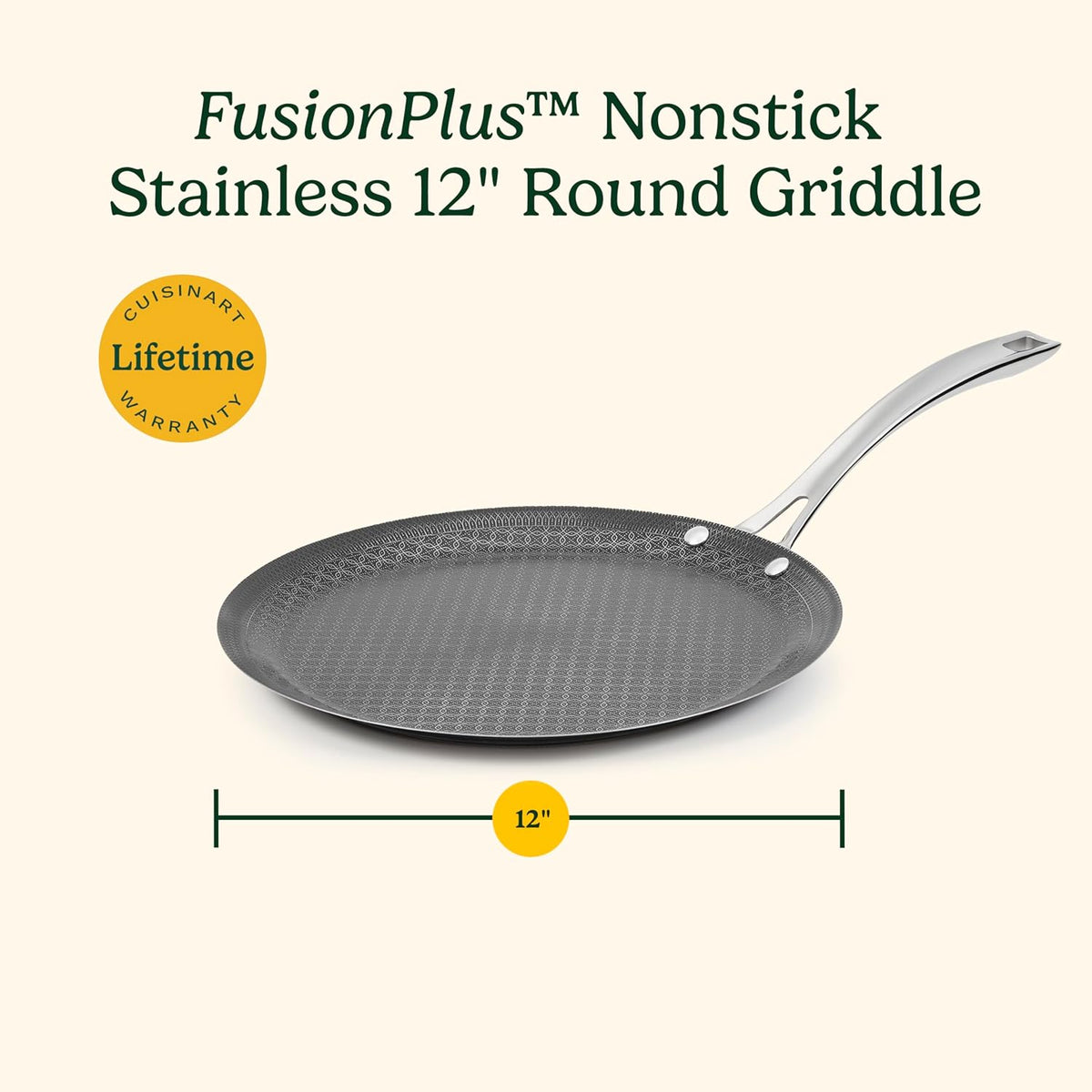 Cuisinart FusionPlus Hybrid Stainless Steel 12-Inch Round Griddle with Stick Handle